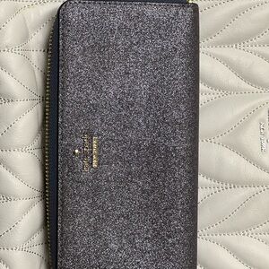 Kate Spade Shimmy Tinsel Glitter Boxed Large Continental Wallet Black Glitter